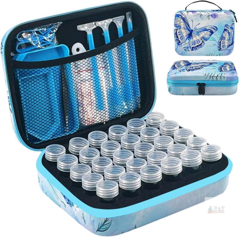 New Blue Butterfly Diamond Painting Storage Containers, 30 Slots Diamond Art Accessories and Tools Kits Storage Box for Jewelry Beads