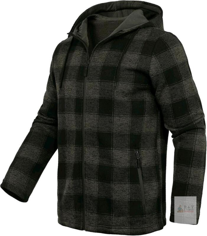 New Size 2XL Men's Fleece Jacket Plaid Hoodies Zip Up Fall Sweatshirts Jacket