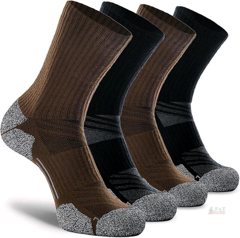 New Size XL Unisex 4-Pack - Black/Brown - CWVLC Crew Hiking Socks, Cushion, Moisture Wicking, Arch Compression Boot Socks