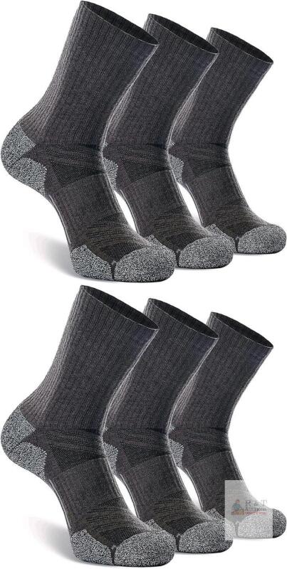 New Size XXL Unisex 6 Pairs - Grey - CWVLC Crew Hiking Socks, Cushion, Moisture Wicking, Arch Compression Boot Socks