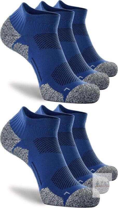 New Size MED Unisex 6 Pairs - Blue - CWVLC Cushioned Compression Athletic Ankle Socks (2 Packs of 3)