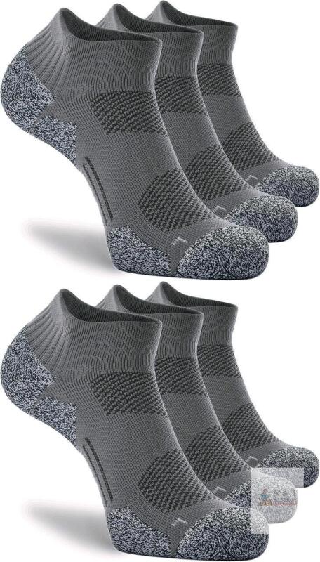 New Size LG Unisex 6 Pairs - Grey - CWVLC Cushioned Compression Athletic Ankle Socks (2 Packs of 3)