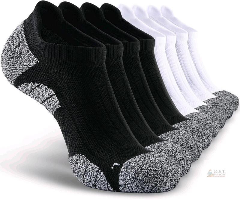 New Size LG Unisex 8-Pack - Black/White - CWVLC No-Show Cushioned Compression Athletic Ankle Socks