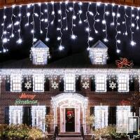 New 164FT 1620 LED Christmas Icicle Lights Outdoor, Faceted Diamond Lens Curtain Lights with Timer & 12 Modes, Dimmable, 360 Drops String Lights for House Eave Party Wedding Decorations, Cool White