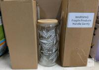 3 THE MATCHA TRIBE 20oz Glass Bottle with Bamboo Lid, Glass Straw & Cleaning Brush, Original Box