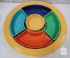 Vintage Fiestaware Yellow Relish Tray w/5 Color Inserts . Tray measures 10 ⅞" diameter . Blue Insert Has Chips - 2