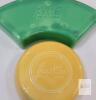 Vintage Fiestaware Yellow Relish Tray w/5 Color Inserts . Tray measures 10 ⅞" diameter . Blue Insert Has Chips - 5