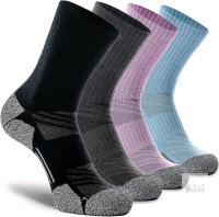 New Size MED Unisex 4-Pack - Black, Grey, Blue, Purple - CWVLC Crew Hiking Socks, Cushion, Moisture Wicking, Arch Compression Boot Socks
