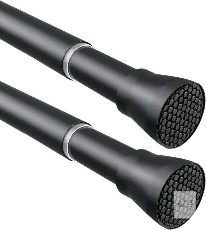 2 New ZipGlow Non-Slip Black Curtain / Doorway Tension Rods - 28 to 48 Inch - No Drilling Adjustable Tension Rods of Curtain Window Closet Kitchen Wardrobe