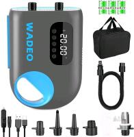 New WADEO 20 PSI High Pressure Rechargeable SUP Air Pump, LCD PSI Display, 5 Nozzle Tips, Powers Via Car Outlet or USB-C, Electric Pump for Paddle Board, Inflatables, Boat, Tent, Bed, Beach - Model OD0799