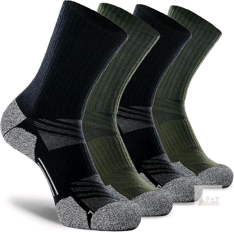 New Size XL Unisex 4-Pack - Green/Black - CWVLC Crew Hiking Socks, Cushion, Moisture Wicking, Arch Compression Boot Socks