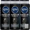 New NIVEA MEN Active Clean Shower Gel Bundle (Pack of 3), 3-in-1 Men Body Wash with Active Charcoal for Body, Face & Hair, For All Skin Types, Fresh Fragrance 3 x 500 ml