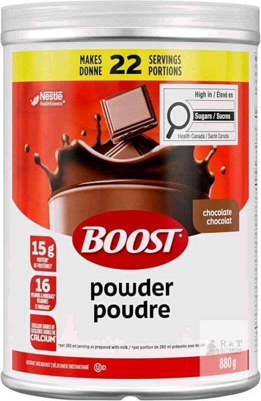 [bb dec/2026] New BOOST Instant Breakfast Powder, Chocolate, Drink Mix with Protein, Fibre, Calcium, Vitamins & Minerals, Add to Whole Milk or Smoothies, Recyclable Canister, 22 Servings, Kosher, 880 g