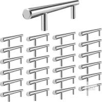 New Flexzion 25 Pack Kitchen Cabinet Handles Silver Drawer Pulls 15.75" inch, 10 inch Hole Center, Stainless Steel T Bar with Satin Brushed Nickel, Hardware for Kitchen Cupboard Door Bathroom Furniture