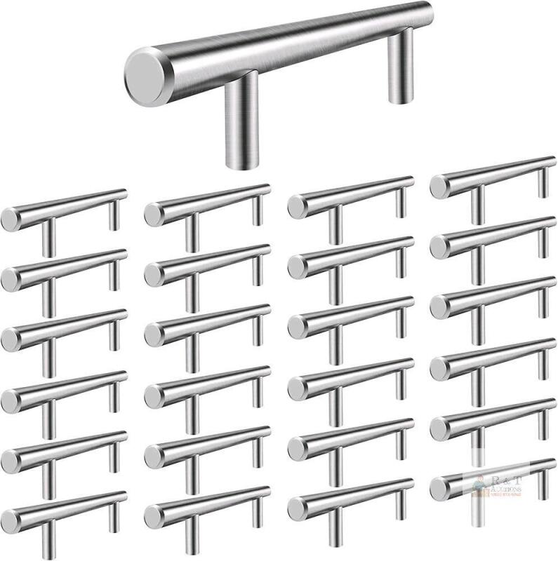 New Flexzion 25 Pack Kitchen Cabinet Handles Silver Drawer Pulls 15.75" inch, 10 inch Hole Center, Stainless Steel T Bar with Satin Brushed Nickel, Hardware for Kitchen Cupboard Door Bathroom Furniture