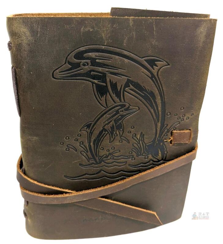 New DOLPHIN Design Genuine Buffalo Leather Journal - Embossed, Beautiful 300 A5 Blank Pages, Handmade Travel Diary, Vintage Writing Bound Notebook Antique Soft Rustic 21x15cm Unlined Paper for Notes Sketchbook