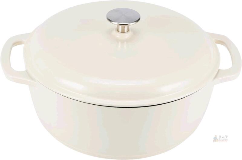 New Amazon Basics Enameled Cast Iron Round Dutch Oven with Lid and Dual Handles, Heavy-Duty & Small, 4.3-Quart, White