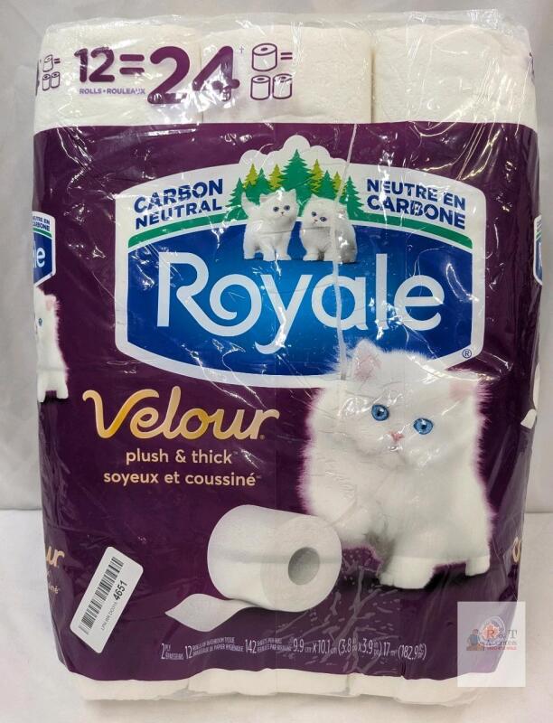 Royale Velour 2-Ply Bathroom Tissue, 12 Rolls, 142 Sheets/Roll, 3.8"x3.9", Carbon Neutral