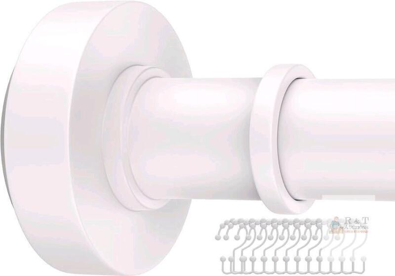 New bloomflower White Shower Curtain Rod with 12 Hooks, 18-72 Inches,Rust Resistance, Adjustable Tension Rod with Durable Spring, No Drilling.