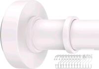 New bloomflower White Shower Curtain Rod with 12 Hooks, 18-72 Inches,Rust Resistance, Adjustable Tension Rod with Durable Spring, No Drilling.