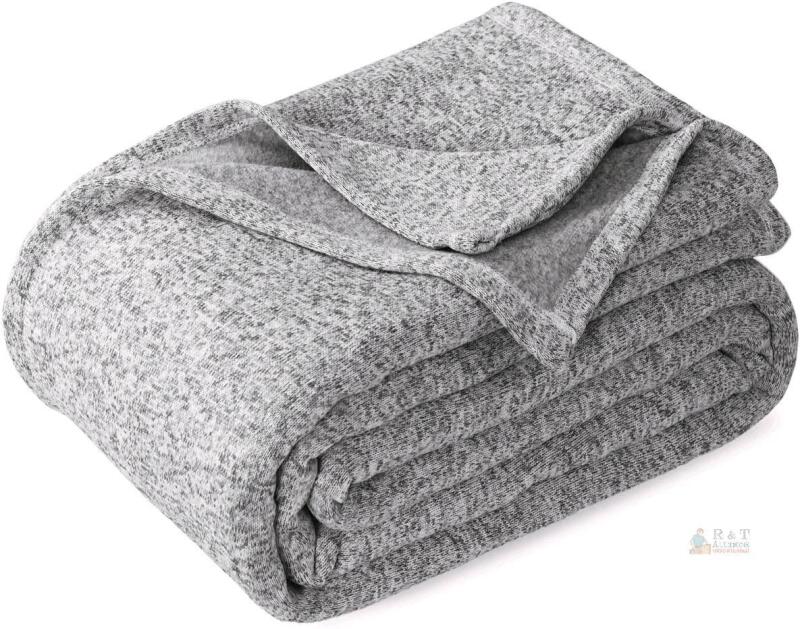 New KAWAHOME Sweatshirt Blanket QUEEN Size for Bed-Lightweight Breathable Blankets, Soft Thin Warm Knit Jersey Blanket for Hot Sleepers 90"X 90", Heather Grey