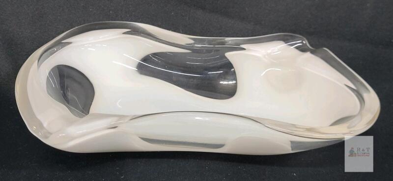 Vintage MCM White Swirl Art Glass Ashtray