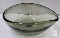 Vintage Smokey Gray Hand-Blown Art Glass Bowl . Measures 9"&times;7 &frac14;"&times;3.5" . No chips or cracks