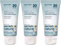 [exp 2028] 3 New ATTITUDE Mineral Sunscreen for Baby and Kids with Sensitive Skin, Made in Canada, EWG Verified, Broad Spectrum UVA/UVB, Dermatologically Tested, Plant and Mineral-Based Formula, Vegan, SPF 30, Unscented, 75 grams