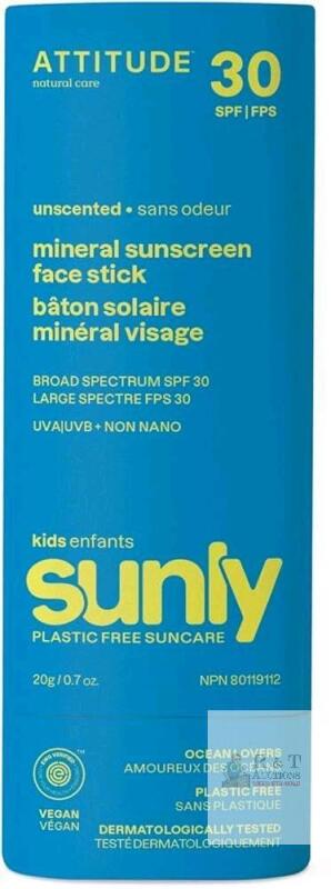 [exp 2028] New ATTITUDE Mineral Face Sunscreen Stick for Kids, SPF 30, EWG Verified, Plastic-Free, Broad Spectrum UVA/UVB Protection with Zinc Oxide, Dermatologically Tested, Vegan, Unscented, 0.7 Ounce