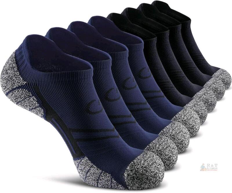 New Size LG Unisex 8-Pack - Black/Navy Blue - CWVLC No-Show Cushioned Compression Athletic Ankle Socks