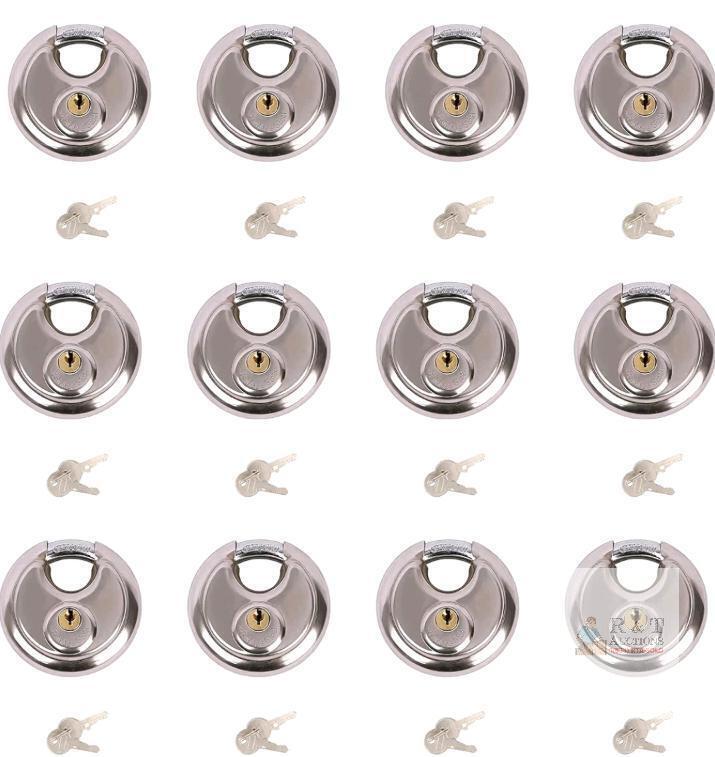 12 New PeakTow Keyed Alike Heavy Duty Indoor/Outdoor Stainless Steel Lock, 2-3/4-inch/70mm Wide Body Shrouded Disk Padlock . 12 Locks w/2 Keys each