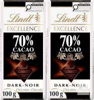 [bb 2027] 2 New LINDT EXCELLENCE 70% Cacao Dark Chocolate Bar, 100 Grams