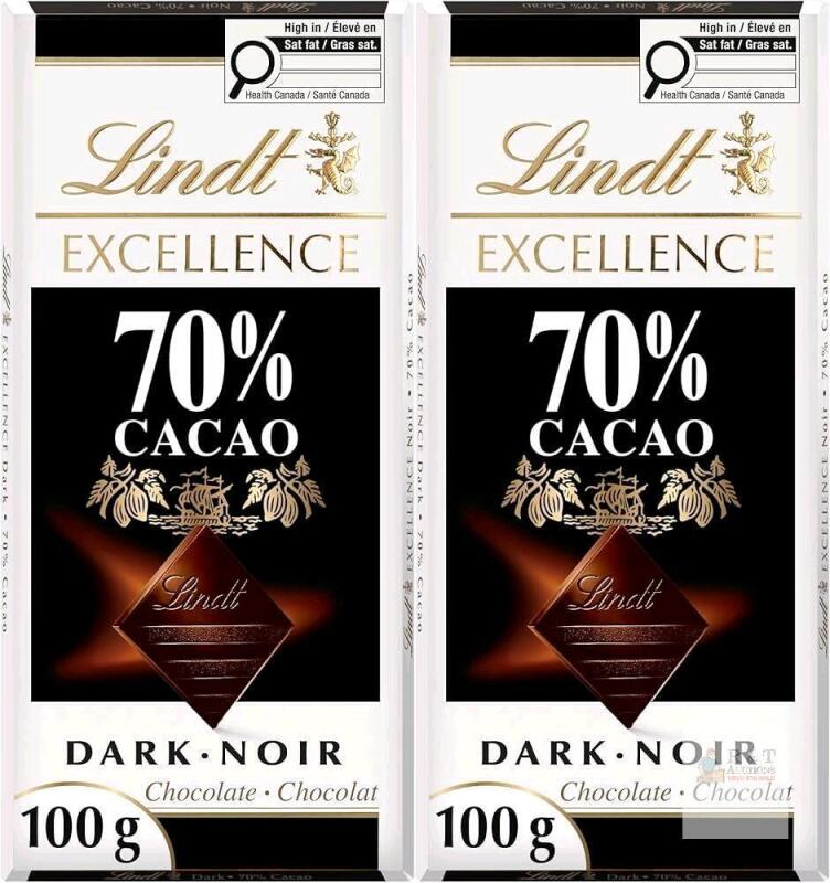 [bb 2027] 2 New LINDT EXCELLENCE 70% Cacao Dark Chocolate Bar, 100 Grams