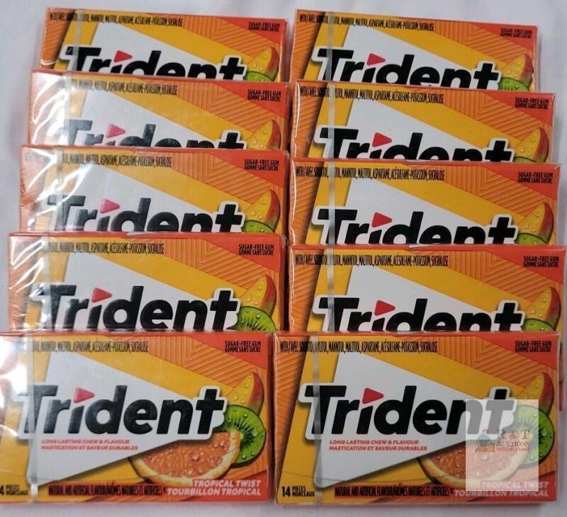 10-Packs New Trident Tropical Twist Sugar-Free Gun , Sealed . BB 2027 MA 06