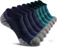 New Size XL Unisex 8-Pack - Navy Blue/Aqua Green - CWVLC No-Show Cushioned Compression Athletic Ankle Socks
