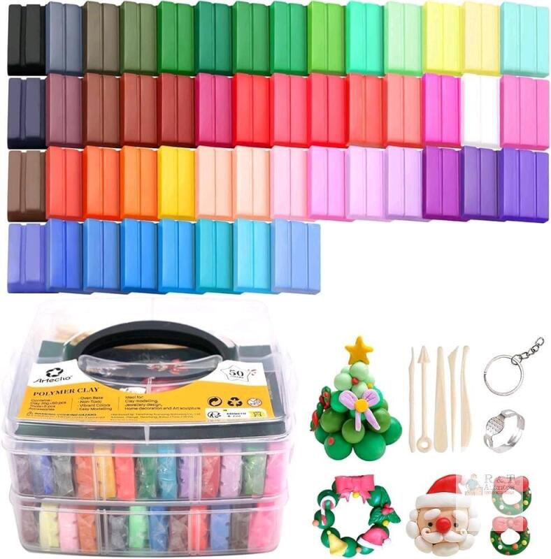 New Artecho Polymer Clay, 50 Colors Modeling Clay, Earring Making Kit with Sculping Tools