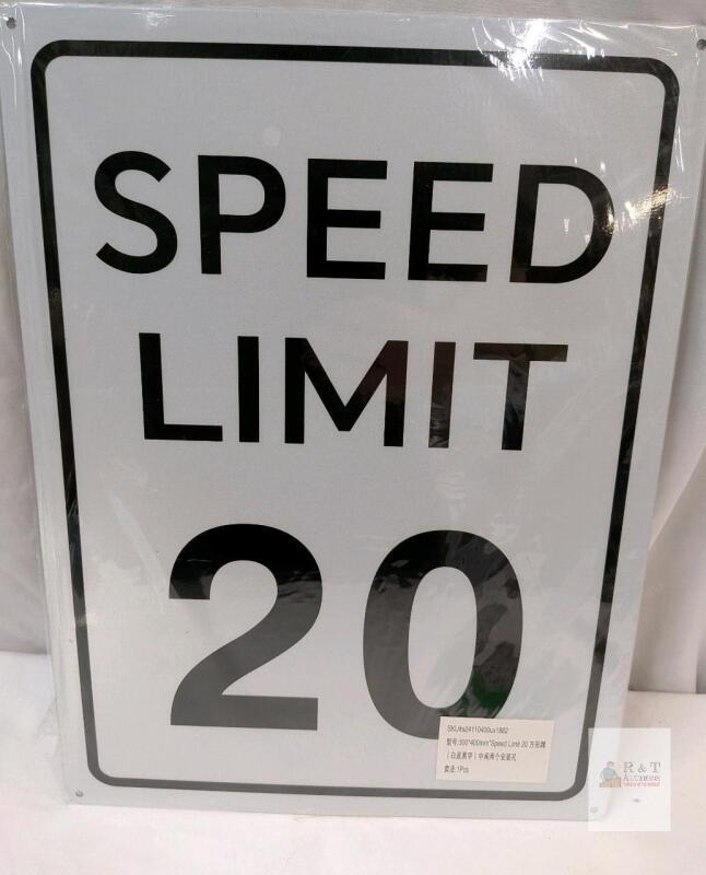 Speed Limit 20 Sign, 11.8x15.7 in Aluminum, White Reflective, Private Road, 2 Mount Holes,