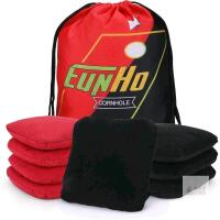New EunHo Dual Sided Cornhole Bags Set of 8 Regulation Professional, Slick and Sticky for Pro Style Corn Hole Games, All Weather Tournament Bean Bags with Carry Bag Red/Black
