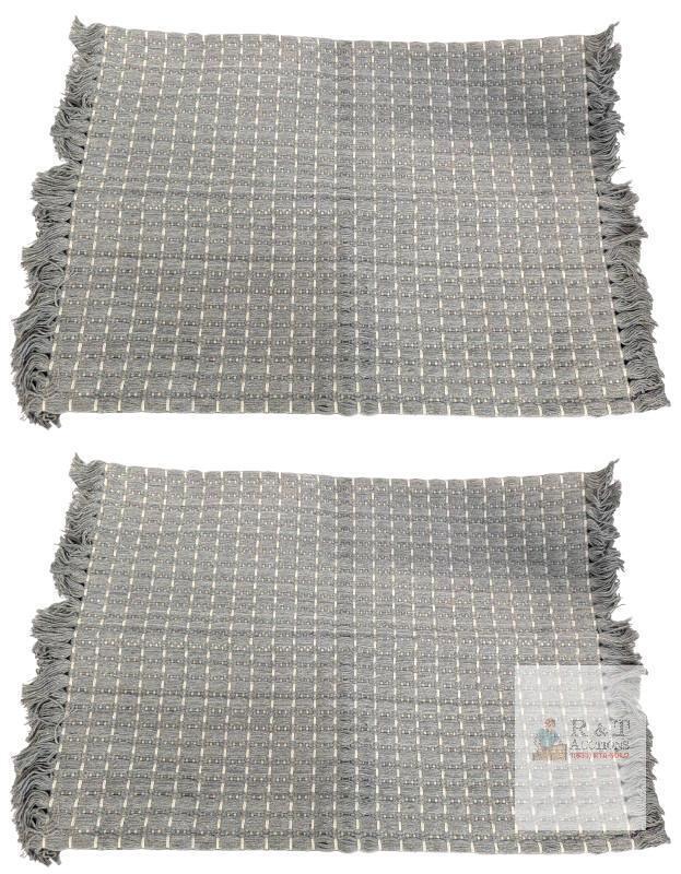 2 New 16" &times; 24" Gray Ultra Soft Braided Bathroom Rugs With Non-Slip Backings