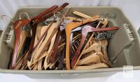 65+ Wooden Hangers w/Bin