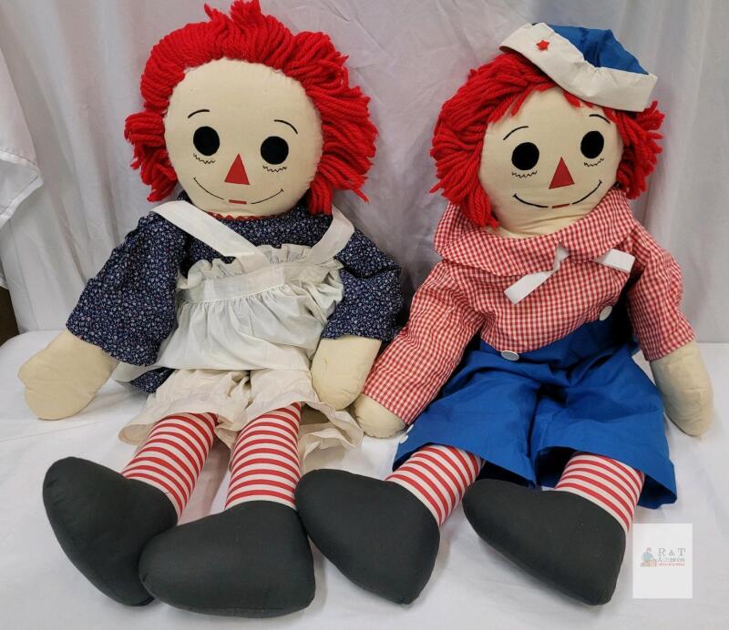 Vintage Large Raggedy Ann and Andy Dolls . Measures 36" Tall