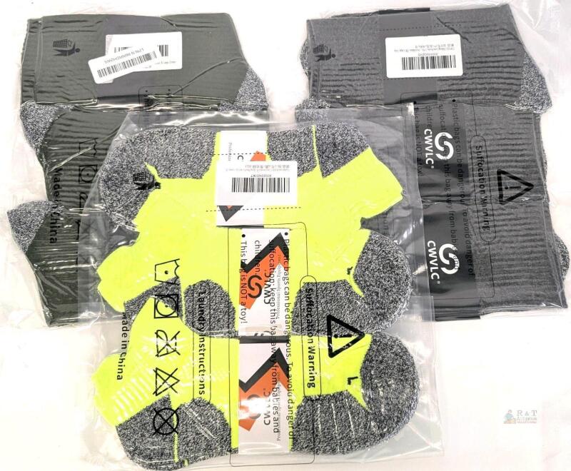 9 New Pairs Size LG Unisex CWVLC Cushioned Anti-Blister Hiking Socks (Green / Grey) & Cushioned Compression Athletic Ankle Socks (Neon Green)