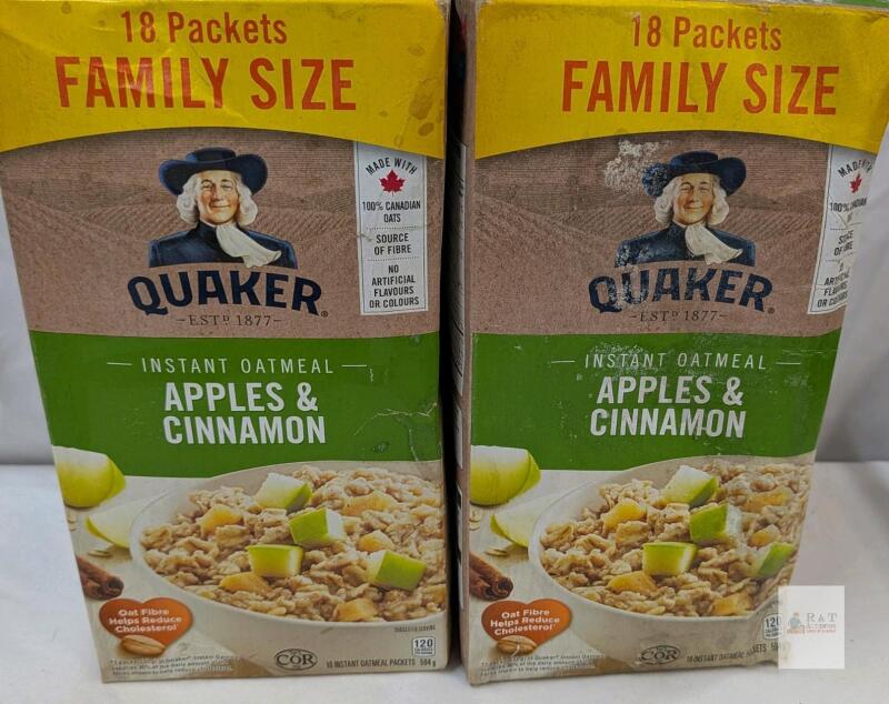 2 Quaker Instant Oatmeal Apples & Cinnamon 18 Packets 594g