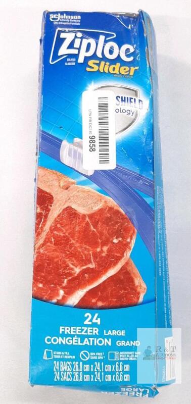 Ziploc Slider Freezer Bags Large 24 Count, 10.56"x9.44" BPA Free, Stand & Fill, SC Johnson