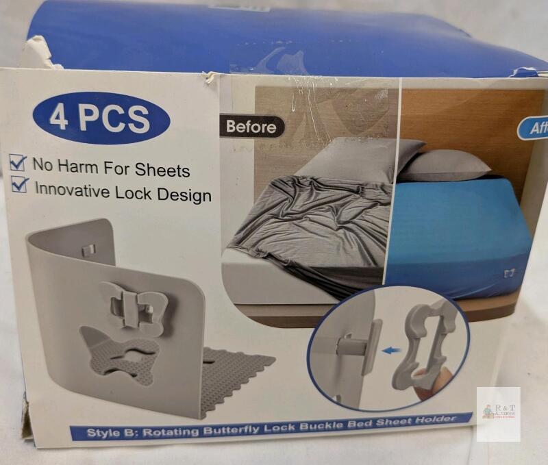 Rotating Butterfly Lock Bed Sheet Holder Clips, Press-Type Buckle, 4 PCS, Gray, Fits Up to 16"