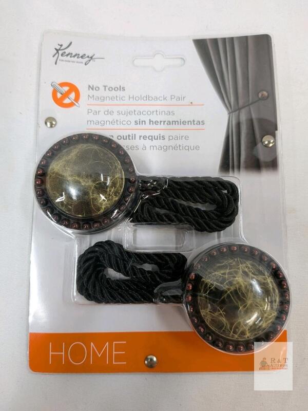 Kenney Magnetic Curtain Holdback Pair, Marble Finish, No Tool Installation, Model KNM92676, UPC 042437952668