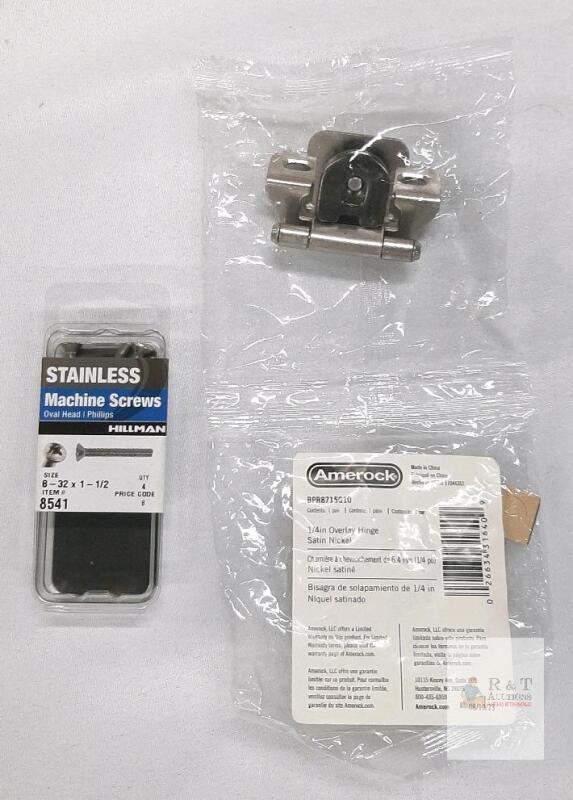 Amerock BPR8715G10 1/4" Overlay Satin Nickel Hinges (Pair) with Hillman #8-32 x 1-1/2" Stainless Steel Screws