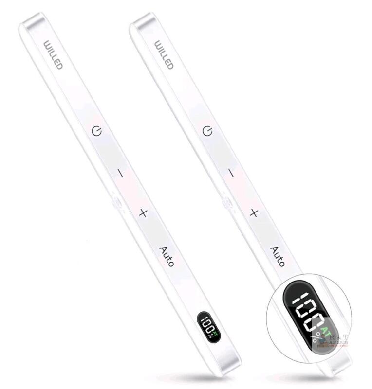 2-Pack New WILLED Under Cabinet Lights Rechargeable, Battery Display, 60-LED Touch Light Bar, Motion Sensor Light Indoor, Battery Operated Closet Lights Wireless . Measures 9.5" long