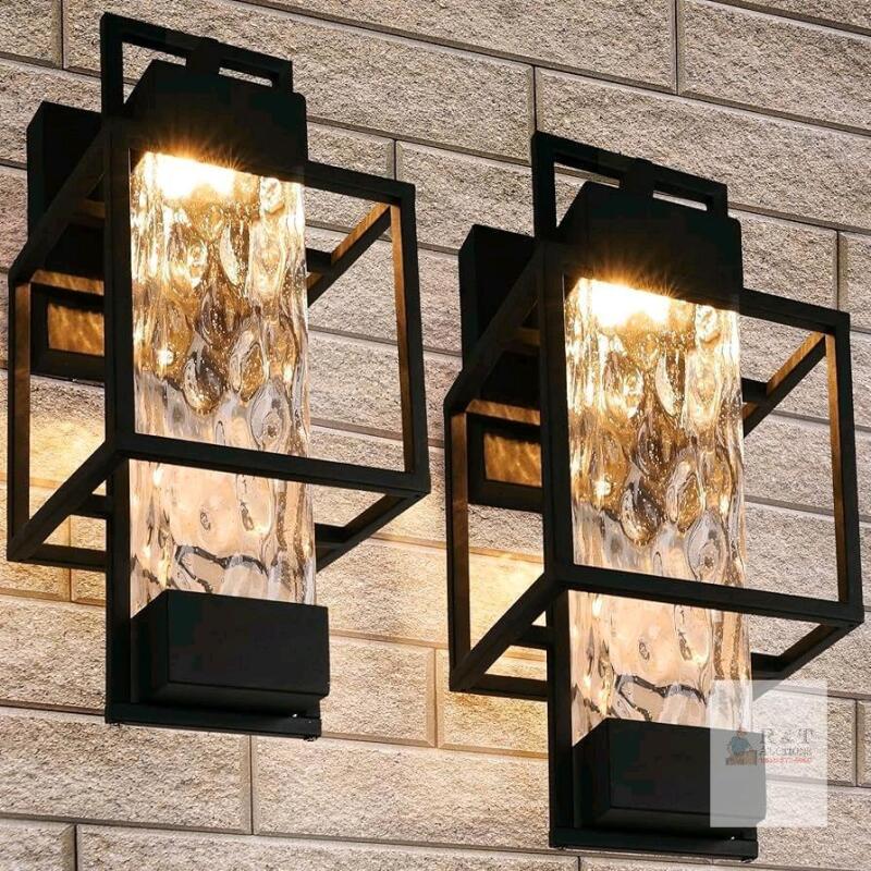New Modern Outdoor Light Fixtures Dusk to Dawn Outdoor Lighting 2 Pack, 15" Exterior Wall Sconce Waterproof Porch Light, Outside Lamp for House with Water Glass for Garage Doorway