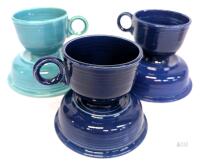 3 Vintage FIESTA WARE Bowls 4.75" - 5.5" Diameter & 3&times; Unmarked Fiesta-Stye Ring Handle Cups